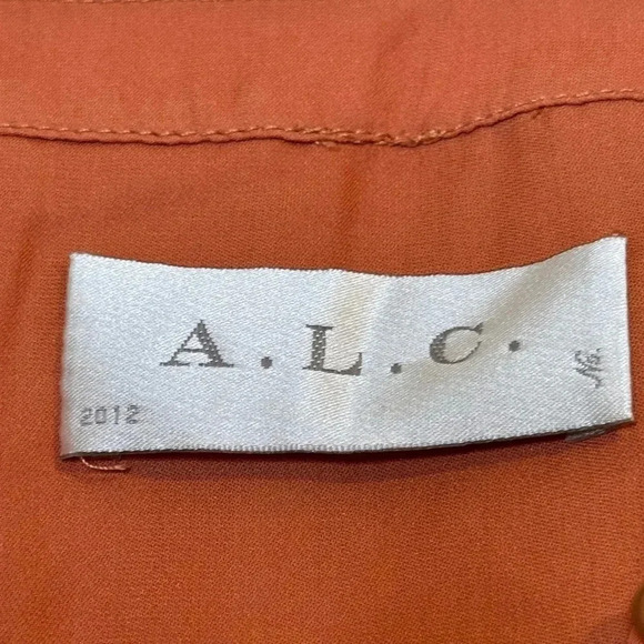 A.L.C. Burnt Orange and Black Stripe Silk Blouse - Picture 4 of 13